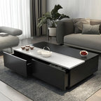 Table basse rectangulaire relevable avec rangement en bois de noyer noir