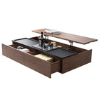 Table basse rectangulaire relevable avec rangement en bois de noyer noir