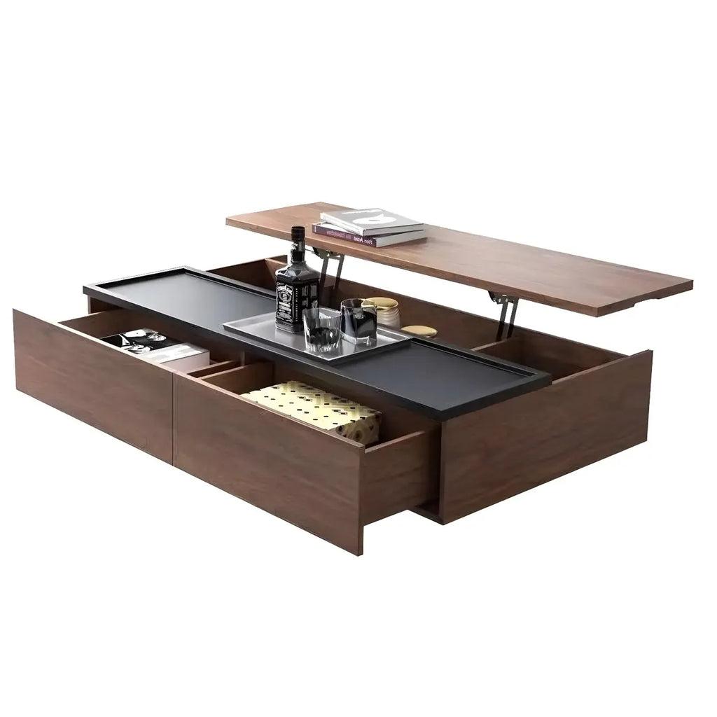 Table basse rectangulaire relevable avec rangement en bois de noyer noir