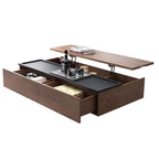 Table basse rectangulaire relevable avec rangement en bois de noyer noir