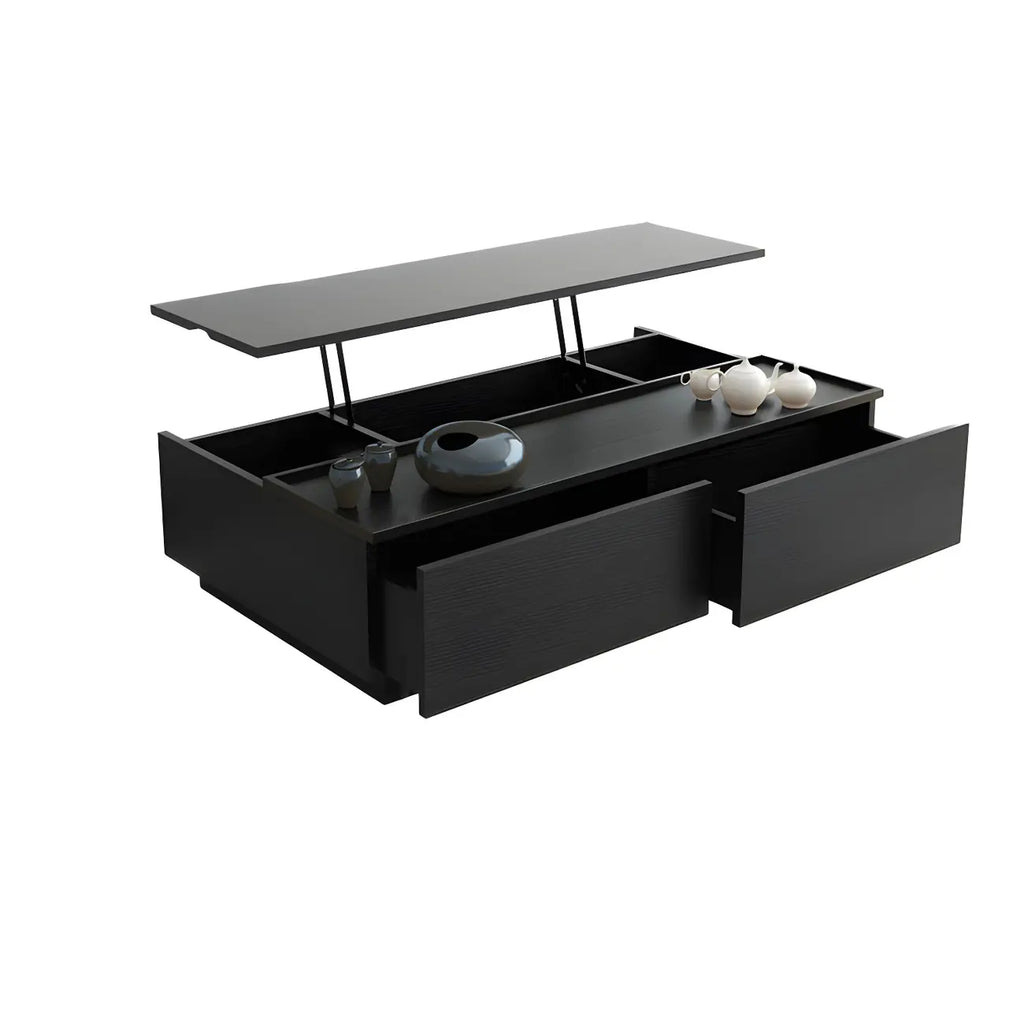 Table basse rectangulaire relevable avec rangement en bois de noyer noir