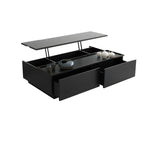 Table basse rectangulaire relevable avec rangement en bois de noyer noir