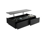 Table basse rectangulaire relevable avec rangement en bois de noyer noir