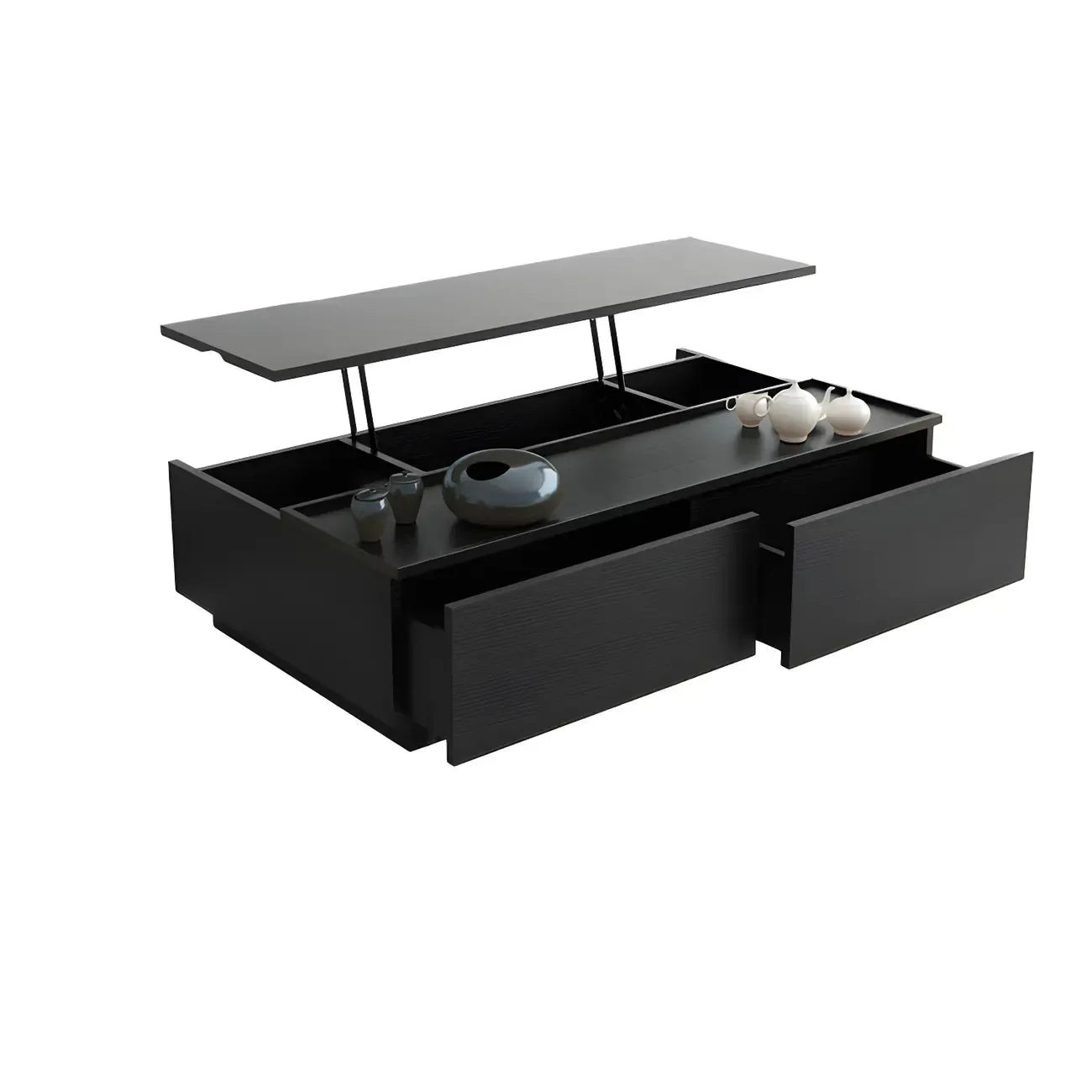 Table basse rectangulaire relevable avec rangement en bois de noyer noir
