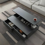 Table basse rectangulaire relevable avec rangement en bois de noyer noir