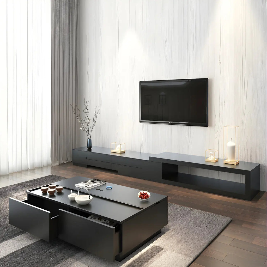 Table basse rectangulaire relevable avec rangement en bois de noyer noir
