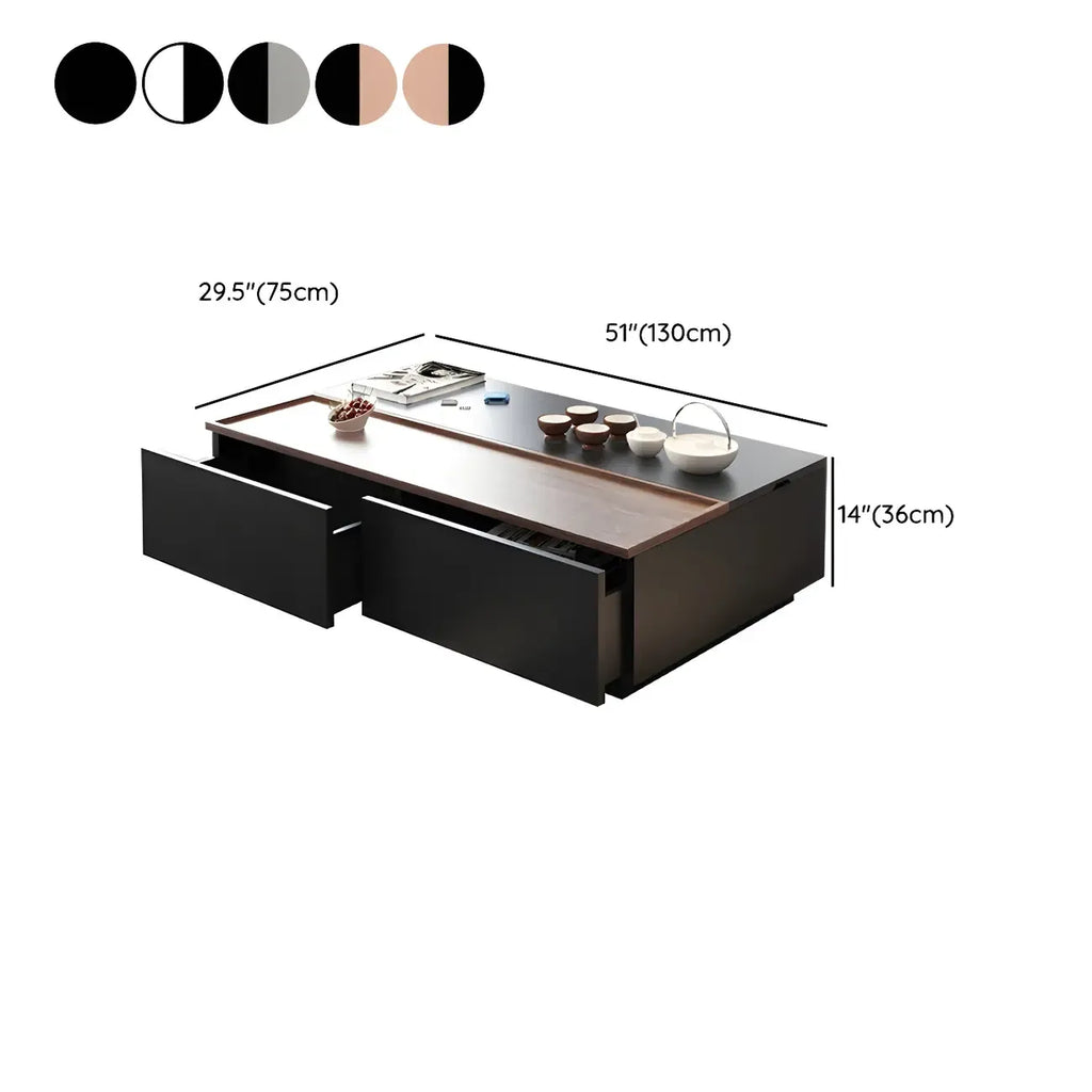 Table basse rectangulaire relevable avec rangement en bois de noyer noir