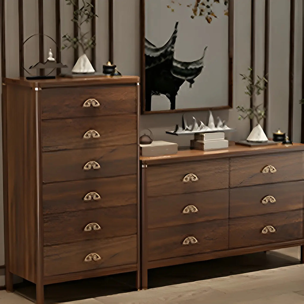 Commode double traditionnelle en bois brun avec tiroirs à fermeture douce