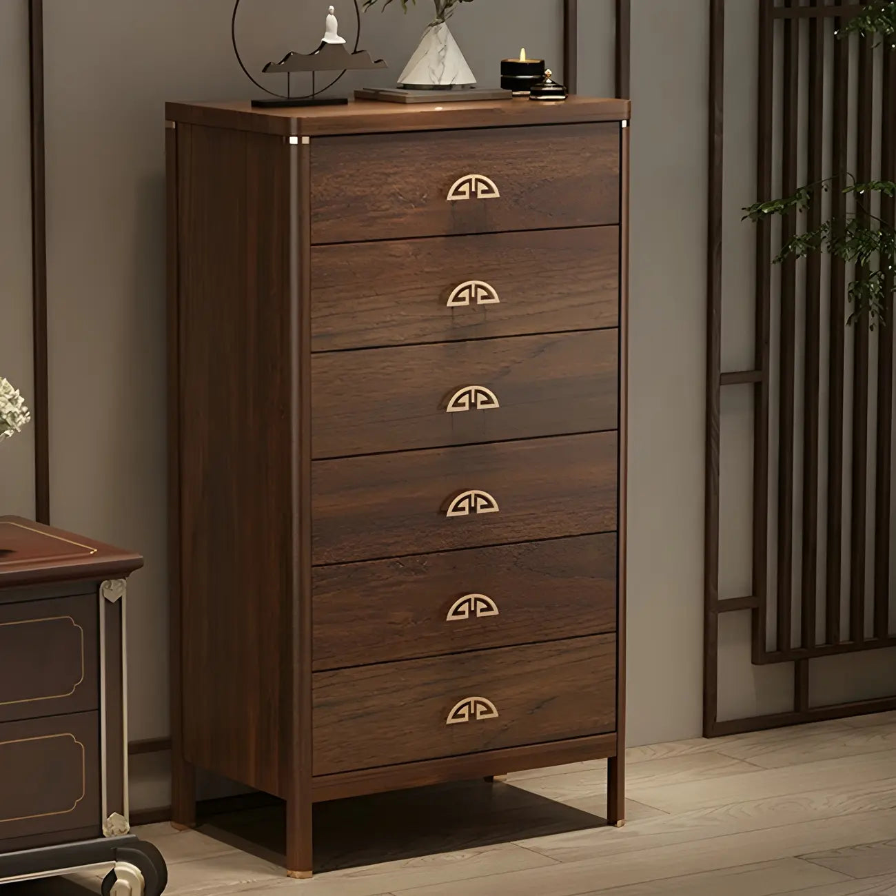 Commode double traditionnelle en bois brun avec tiroirs à fermeture douce