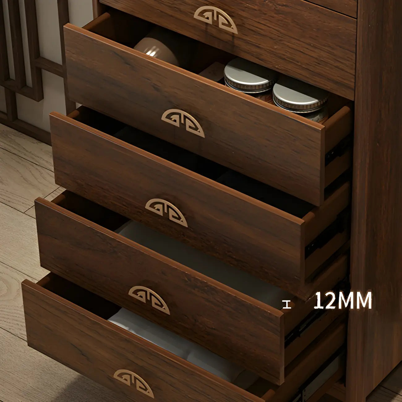 Commode double traditionnelle en bois brun avec tiroirs à fermeture douce