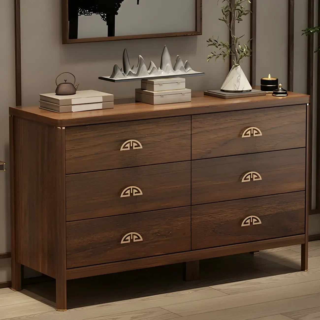 Commode double traditionnelle en bois brun avec tiroirs à fermeture douce