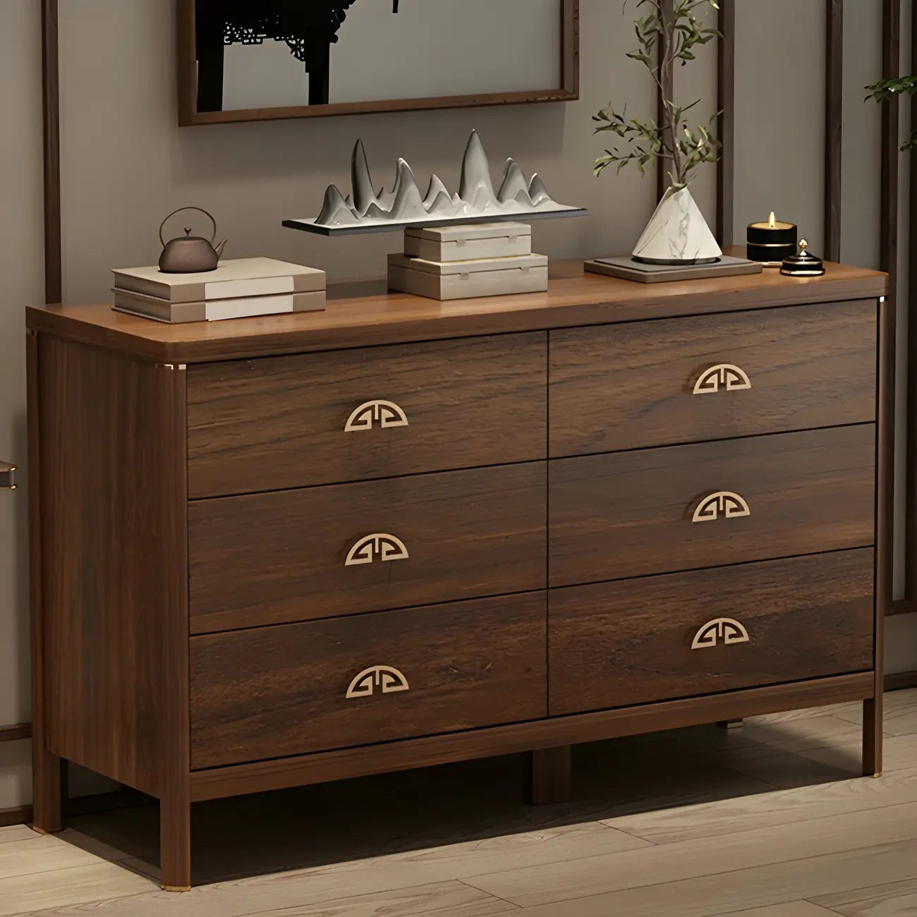 Commode double traditionnelle en bois brun avec tiroirs à fermeture douce