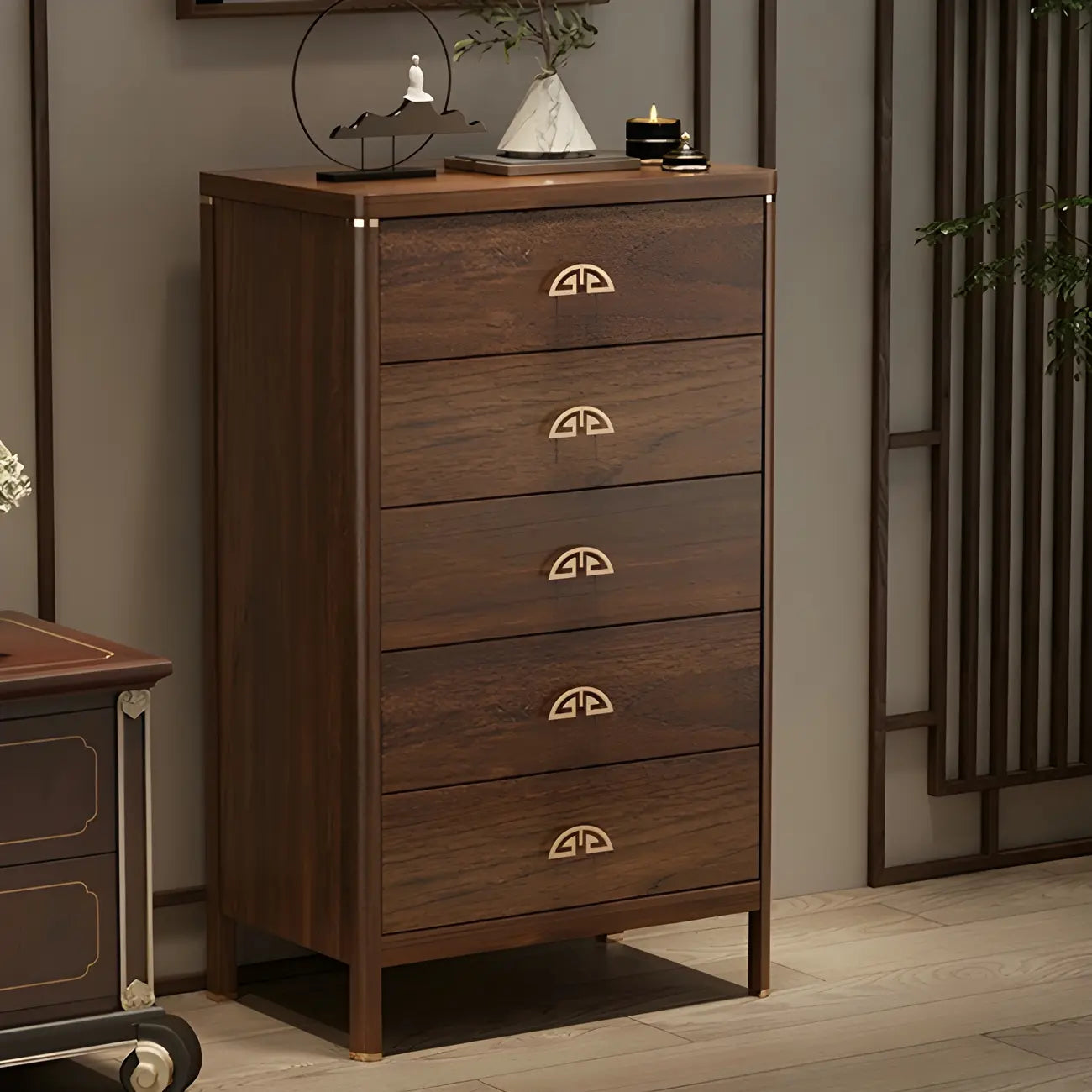Commode double traditionnelle en bois brun avec tiroirs à fermeture douce