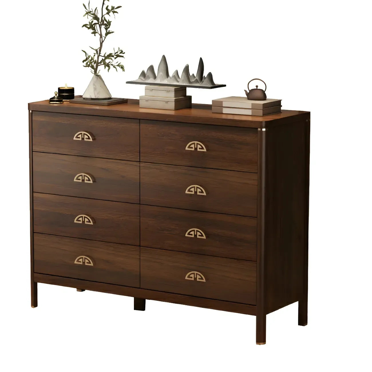Commode double traditionnelle en bois brun avec tiroirs à fermeture douce