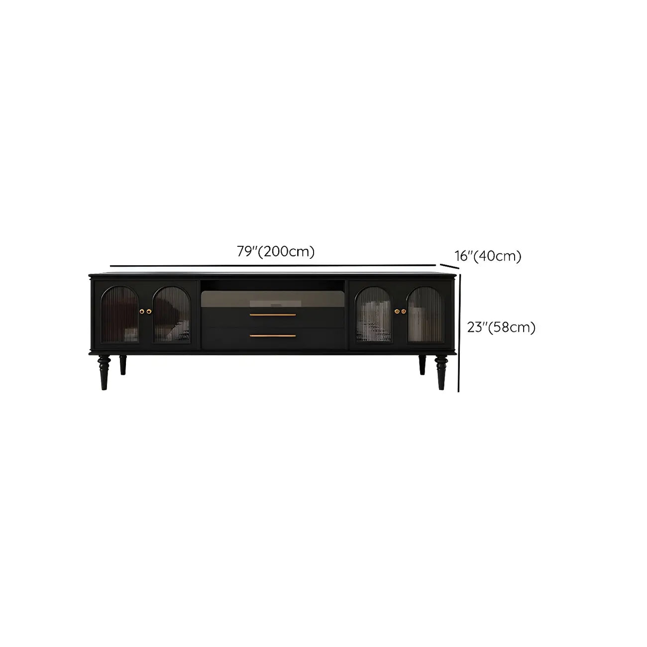 Meuble TV moderne en bois noir, porte vitrée et étagère ouverte (79 cm)