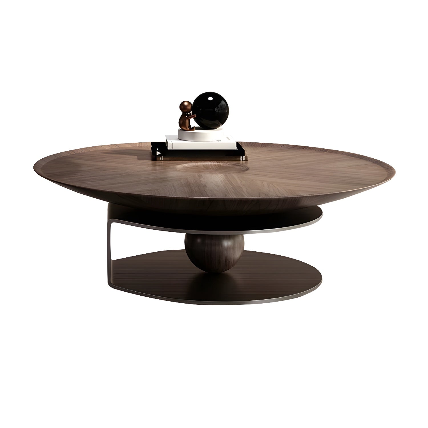 Table basse ronde en bois avec piètement en métal marron