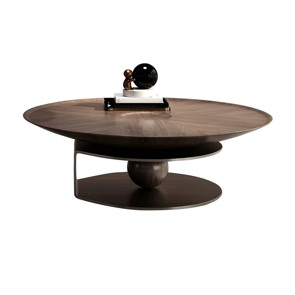 Table basse ronde en bois avec piètement en métal marron