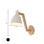 Applique murale à bras articulé en bois avec abat-jour en métal bombé