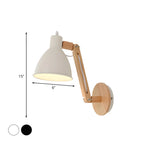 Applique murale à bras articulé en bois avec abat-jour en métal bombé