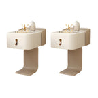 Table de chevet en bois avec plateau en pierre kaki et tiroir