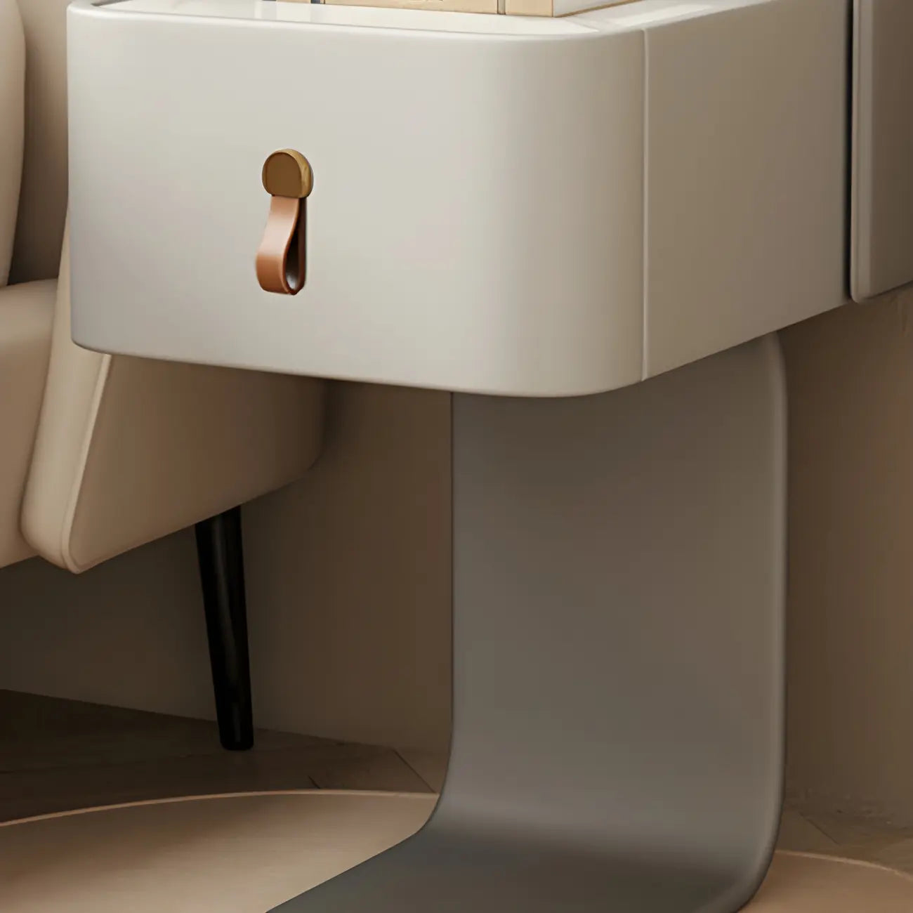 Table de chevet en bois avec plateau en pierre kaki et tiroir