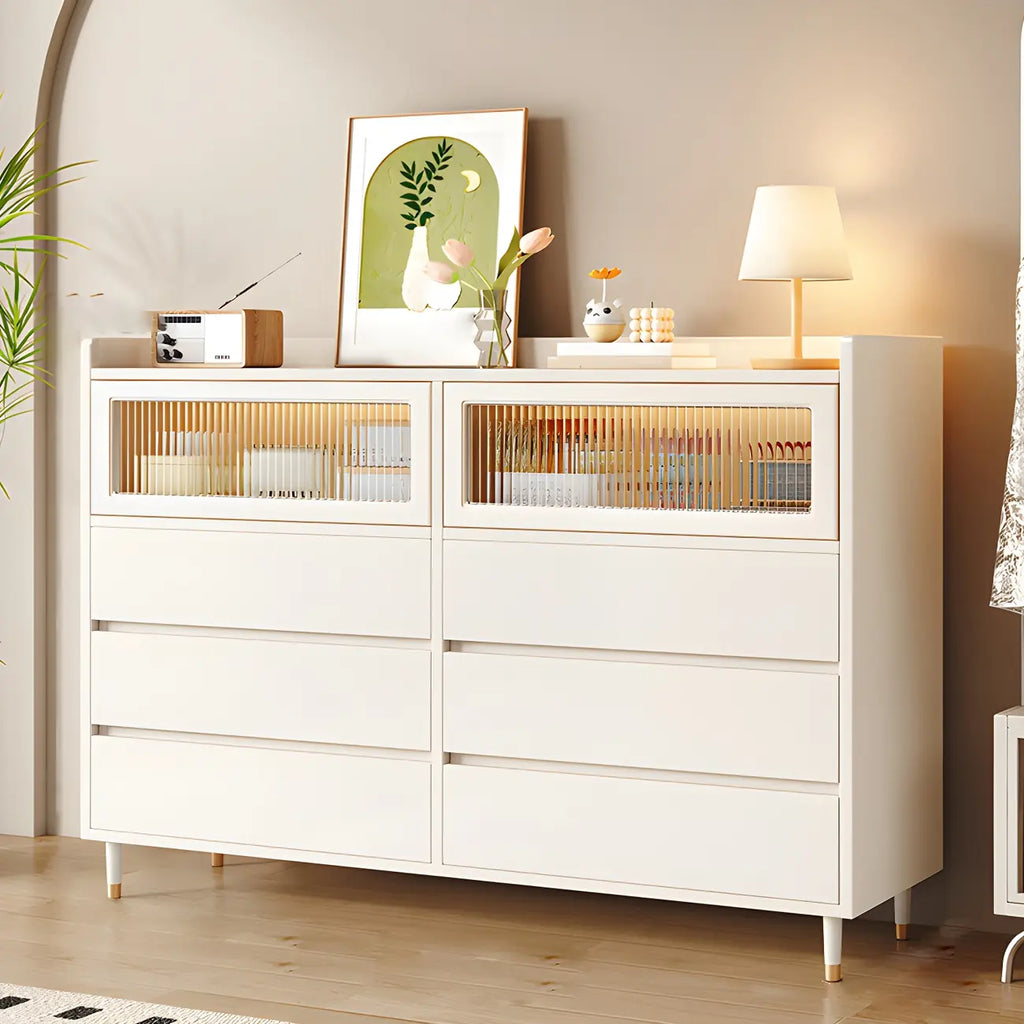 Élégante commode double en bois blanc avec placards et tiroirs