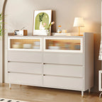 Élégante commode double en bois blanc avec placards et tiroirs
