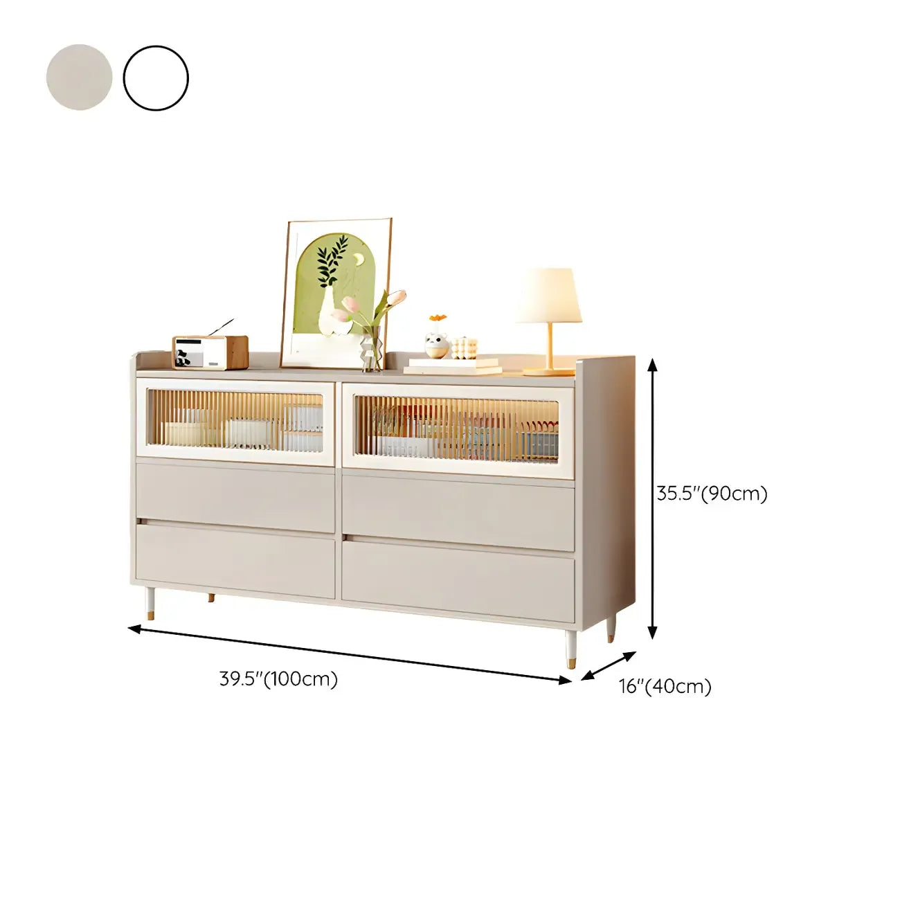 Élégante commode double en bois blanc avec placards et tiroirs