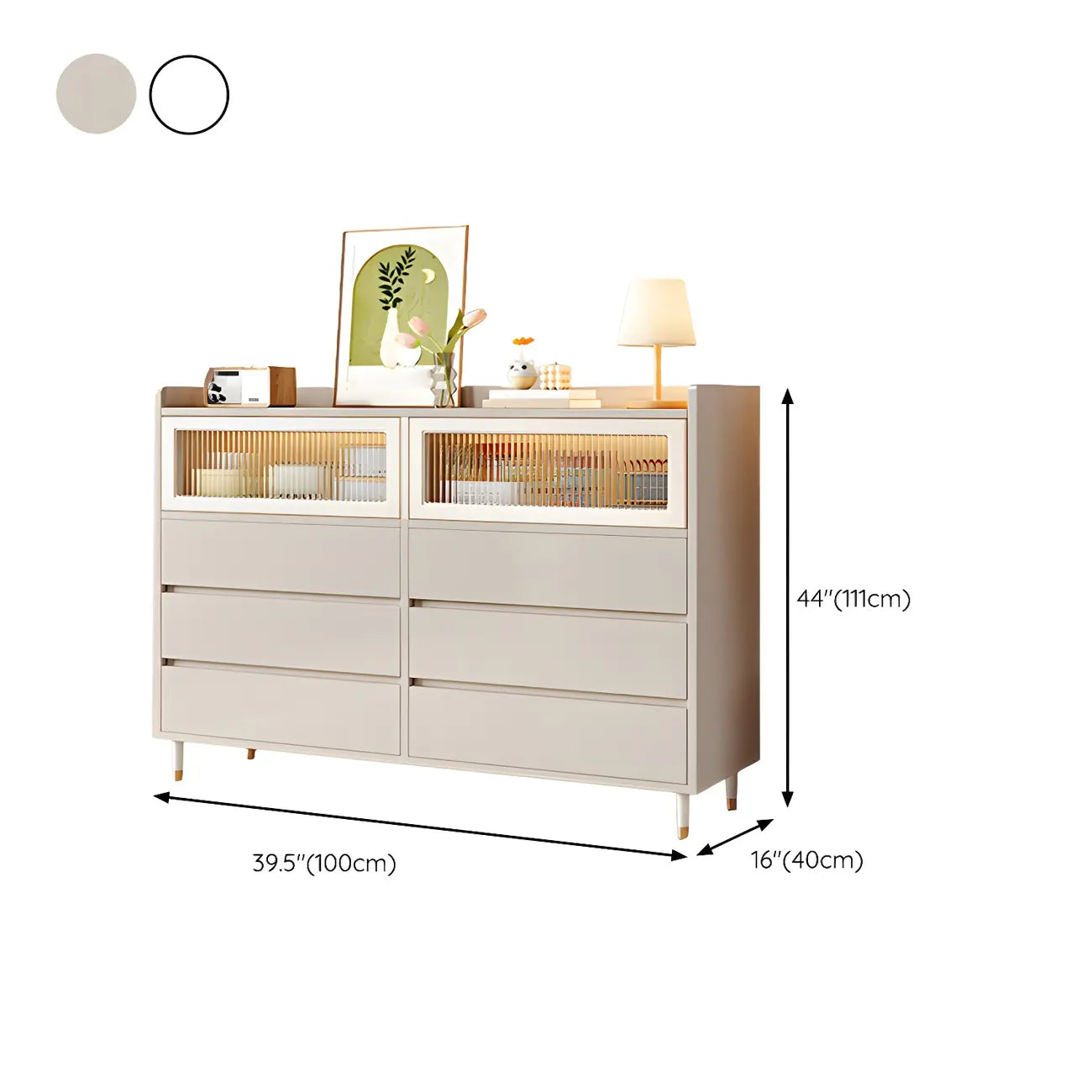 Élégante commode double en bois blanc avec placards et tiroirs
