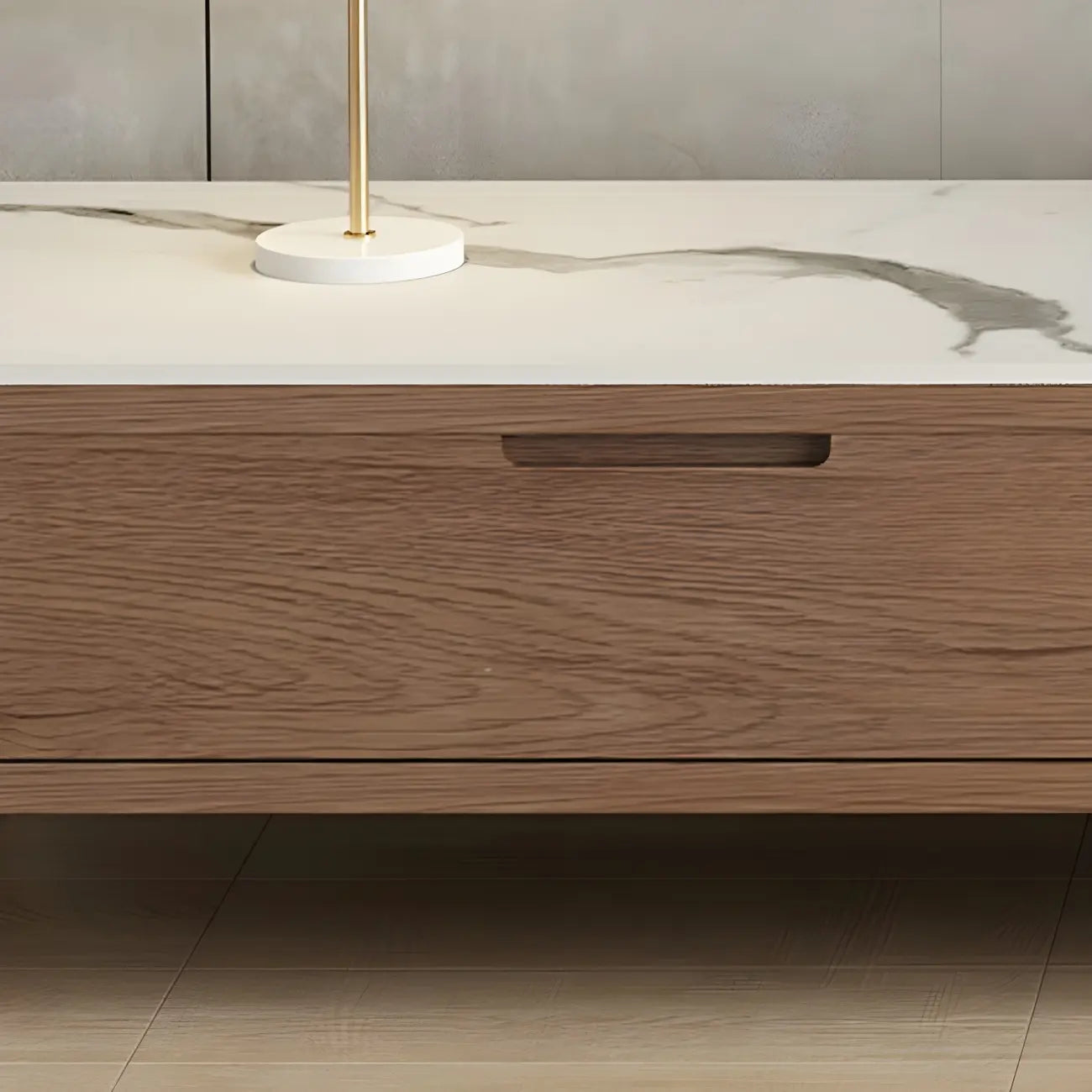 Meuble TV avec tiroirs et plateau en pierre marron de 71 pouces, avec gestion des câbles