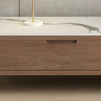 Meuble TV avec tiroirs et plateau en pierre marron de 71 pouces, avec gestion des câbles