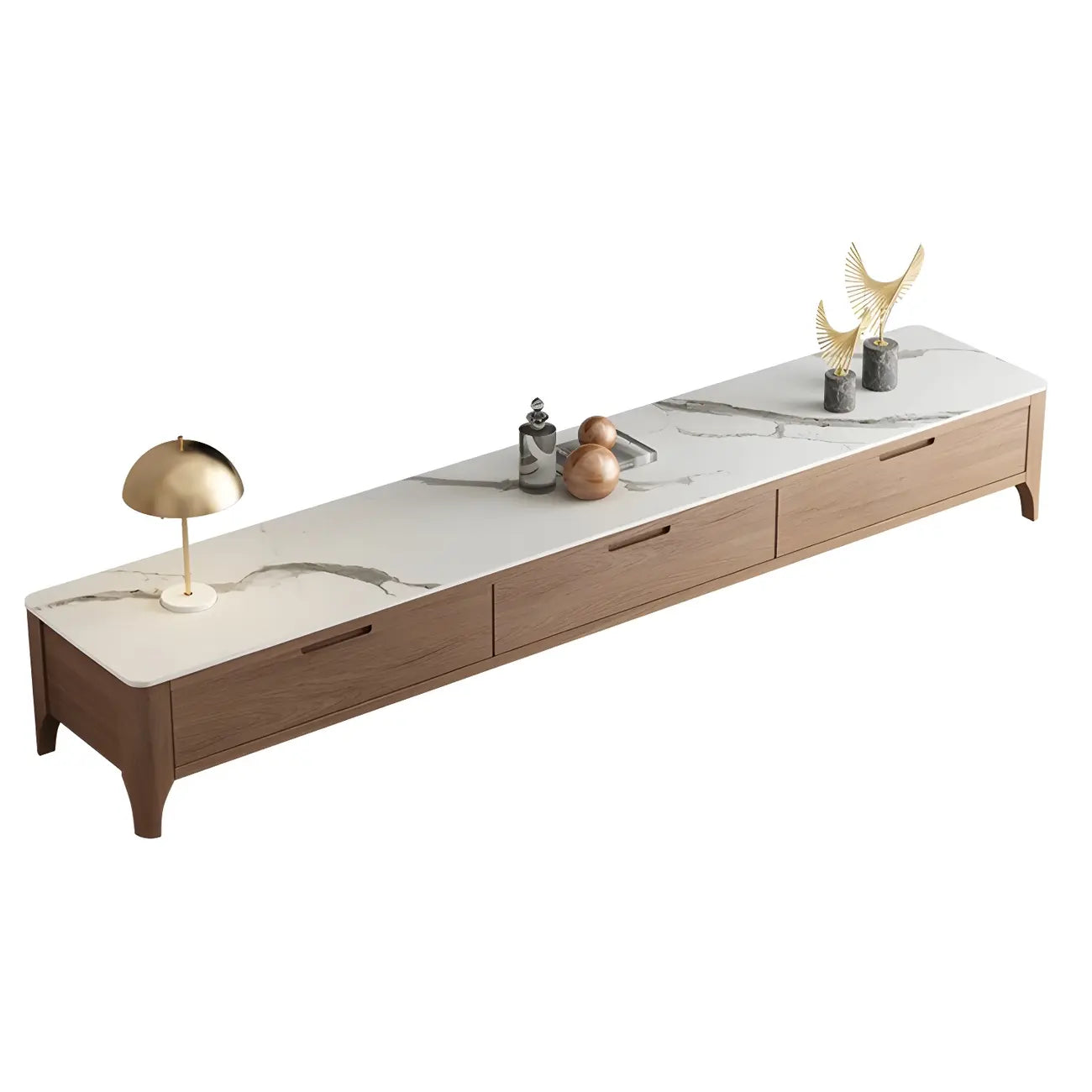 Meuble TV avec tiroirs et plateau en pierre marron de 71 pouces, avec gestion des câbles