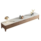 Meuble TV avec tiroirs et plateau en pierre marron de 71 pouces, avec gestion des câbles