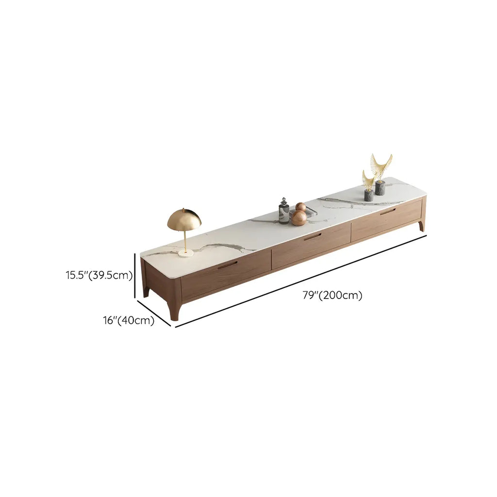 Meuble TV avec tiroirs et plateau en pierre marron de 71 pouces, avec gestion des câbles