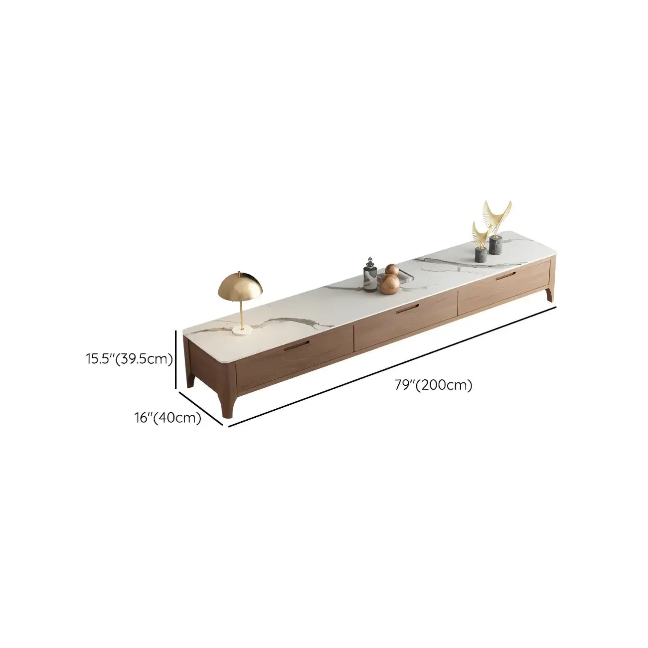 Meuble TV avec tiroirs et plateau en pierre marron de 71 pouces, avec gestion des câbles
