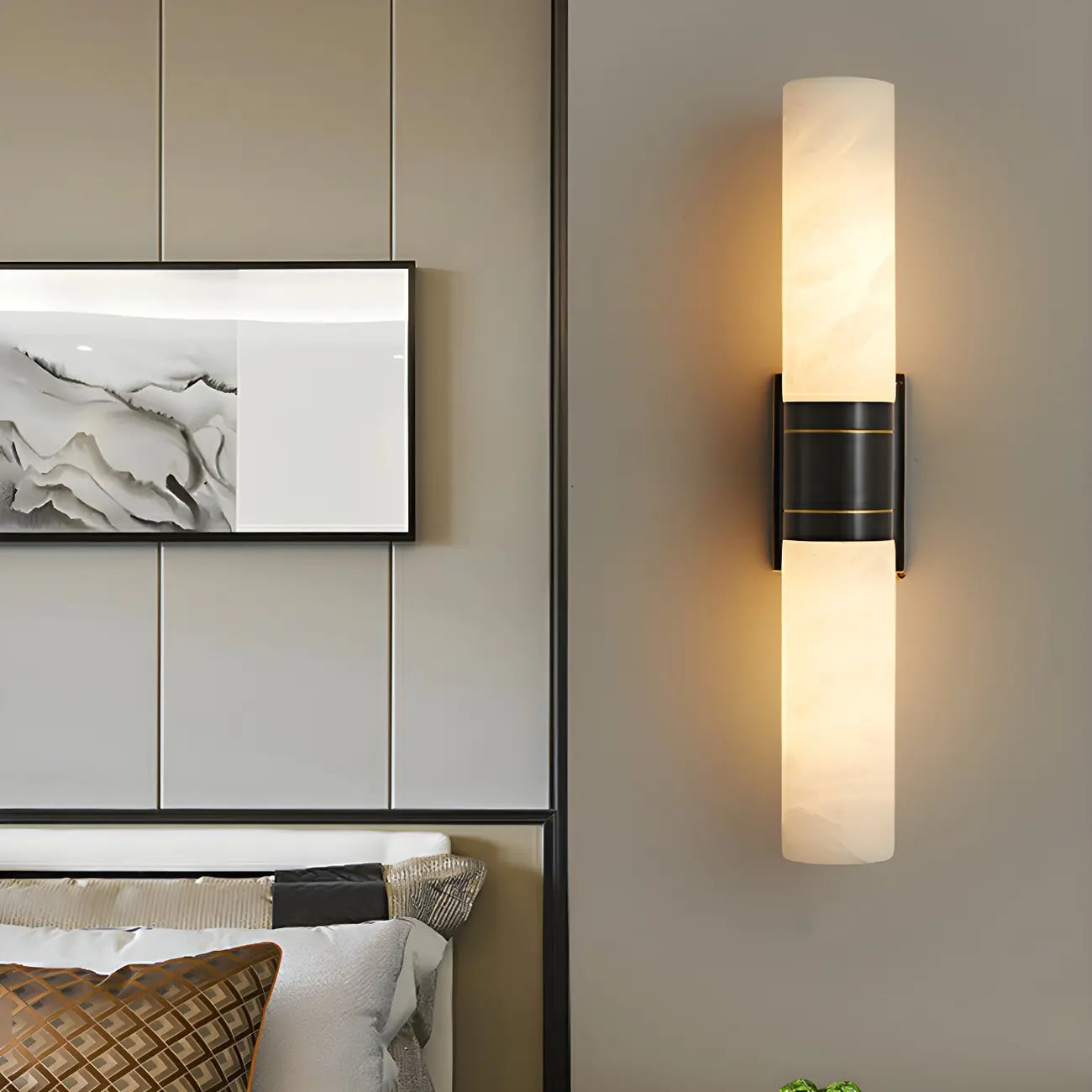 Applique murale moderne cylindrique en marbre avec éclairage LED orientable pour chambre