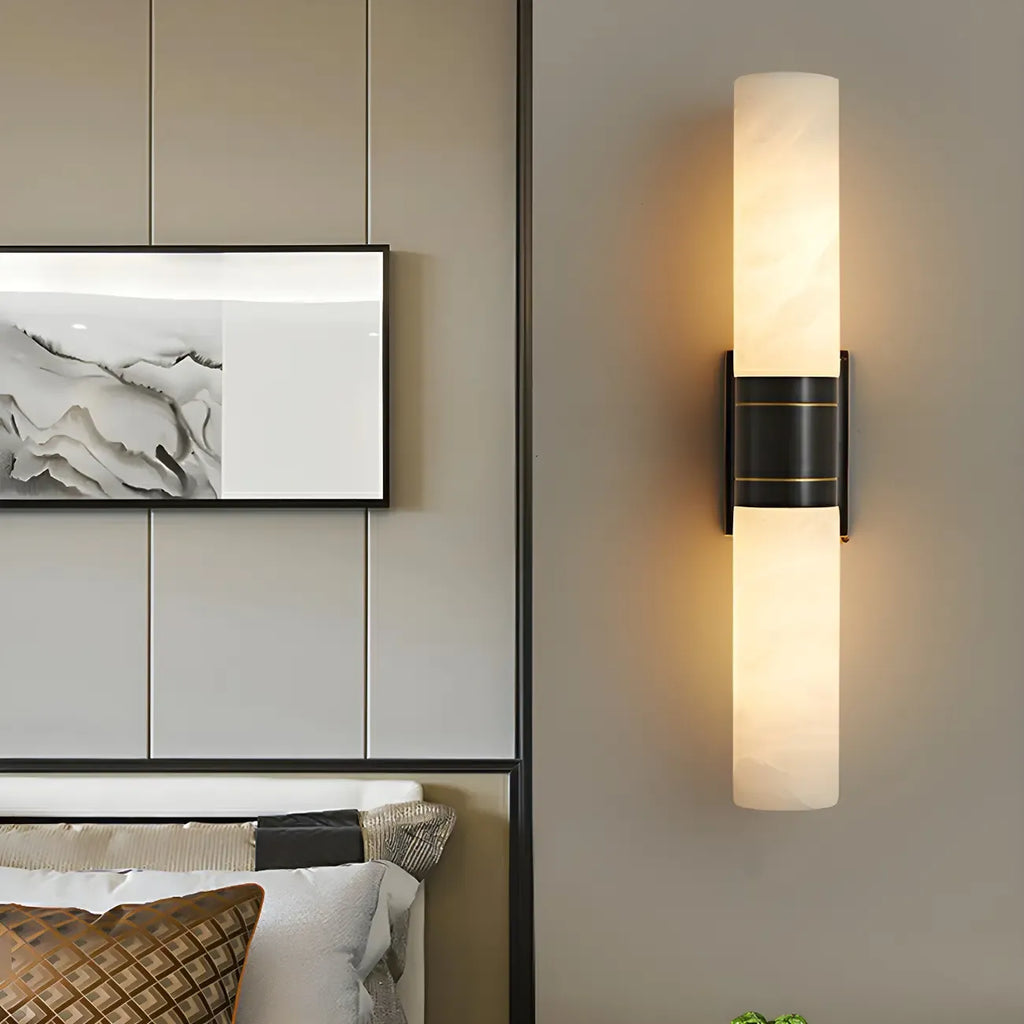 Applique murale moderne cylindrique en marbre avec éclairage LED orientable pour chambre