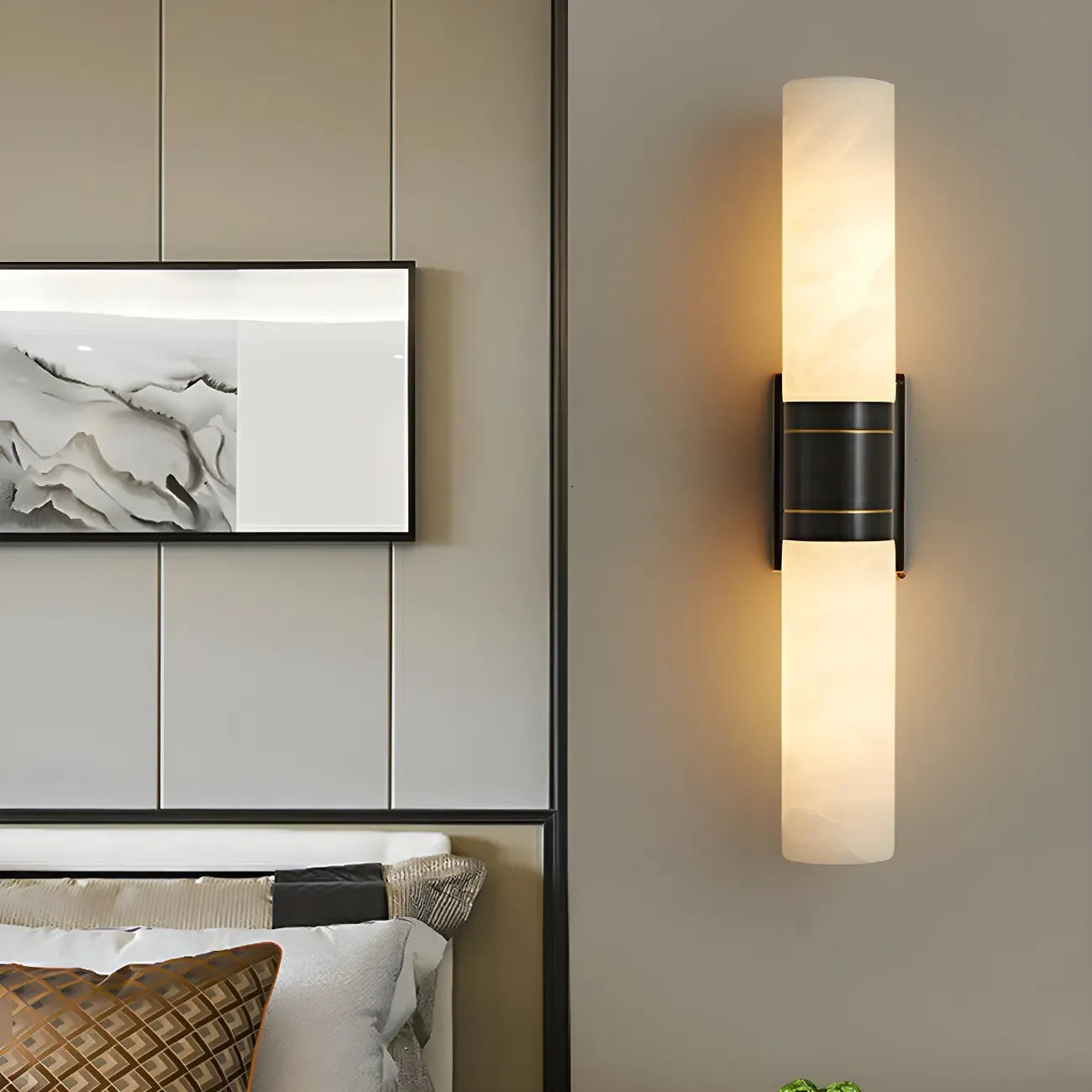 Applique murale moderne cylindrique en marbre avec éclairage LED orientable pour chambre
