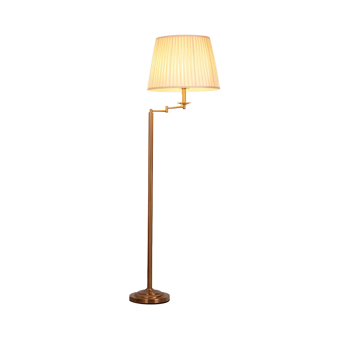Lampadaire moderne à bras articulé en laiton avec abat-jour cylindrique en tissu