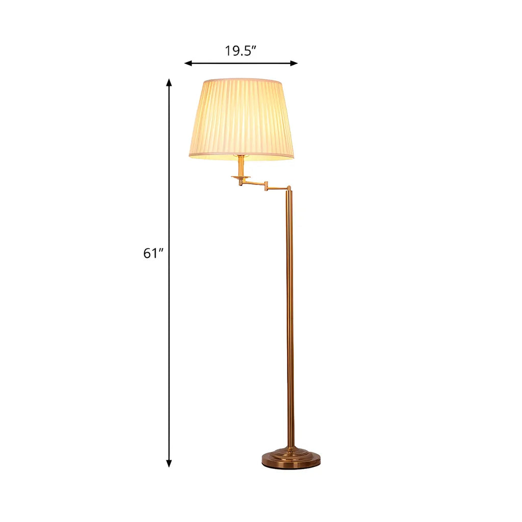 Lampadaire moderne à bras articulé en laiton avec abat-jour cylindrique en tissu